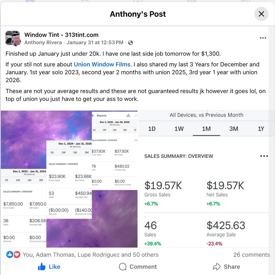 Success - Anthony Rivera January just under $20,000