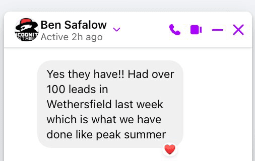 Success - Ben Safalow 100 leads in Wethersfield