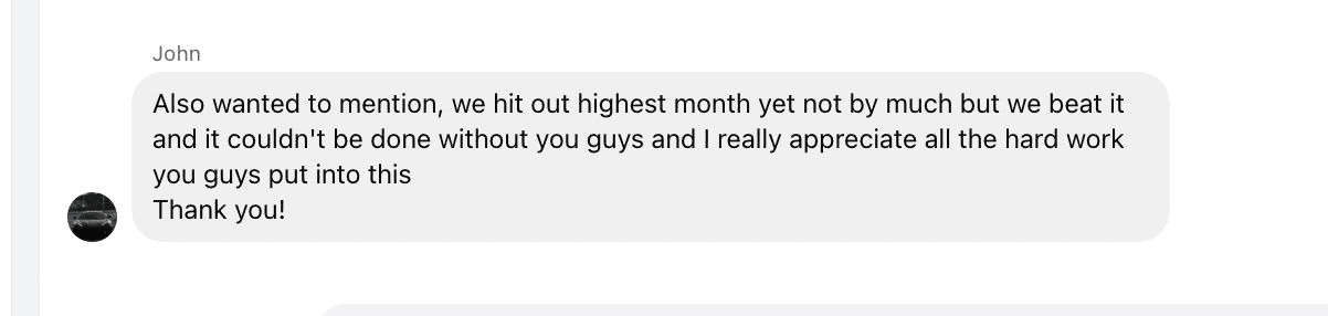 Success - John highest month yet