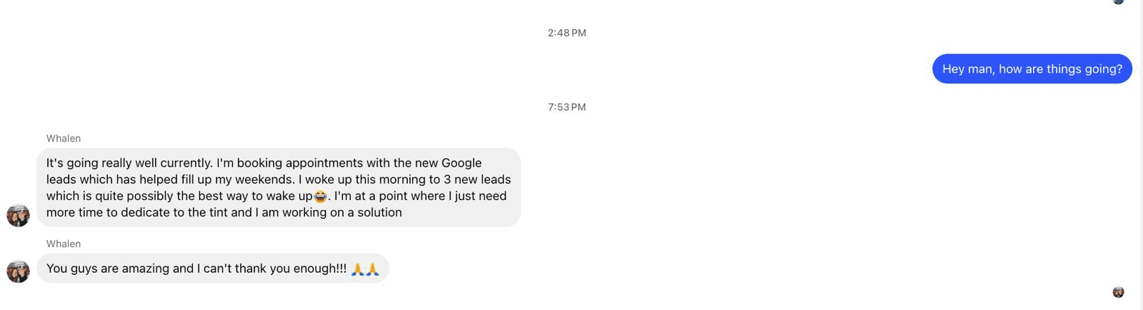 Success - Whalen Google leads and five weekend leads